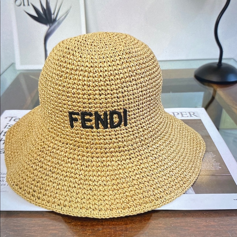 Fendi Classic Logo Woven Straw Sun Hat